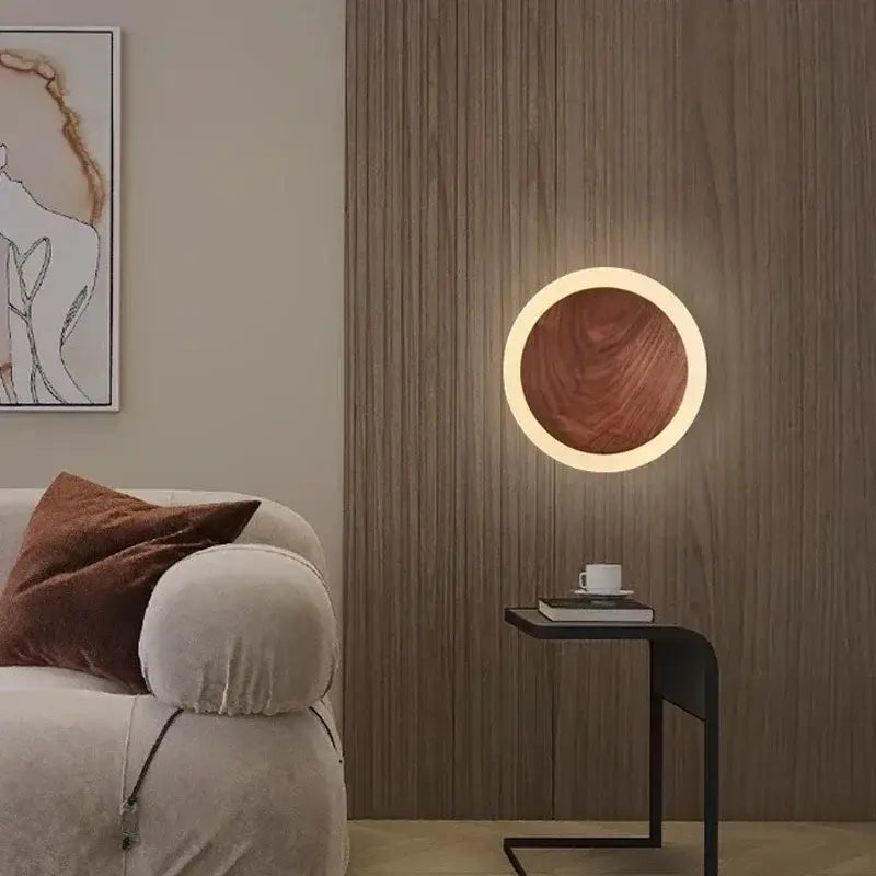 Modern walnut led wall light walnut & beige bedroom sconce