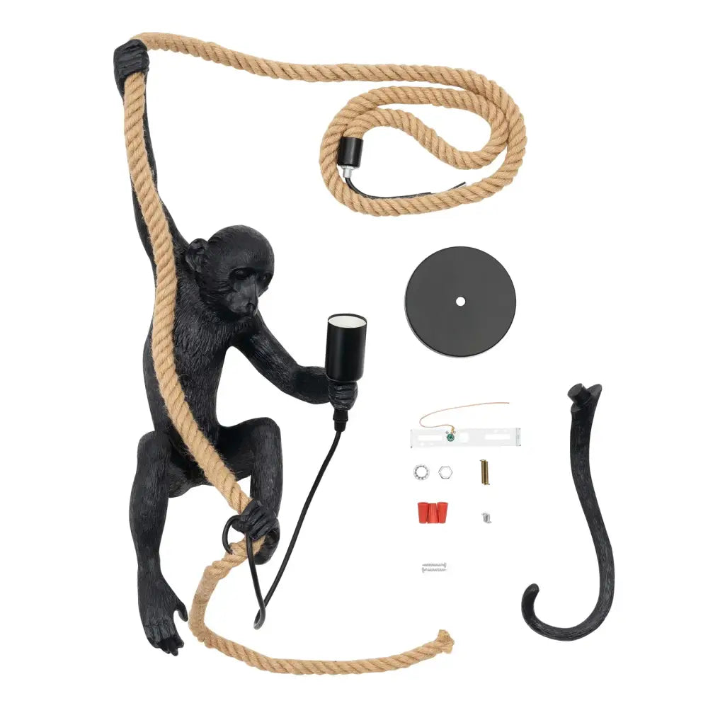 Gold monkey pendant lamp with hemp rope – living room light