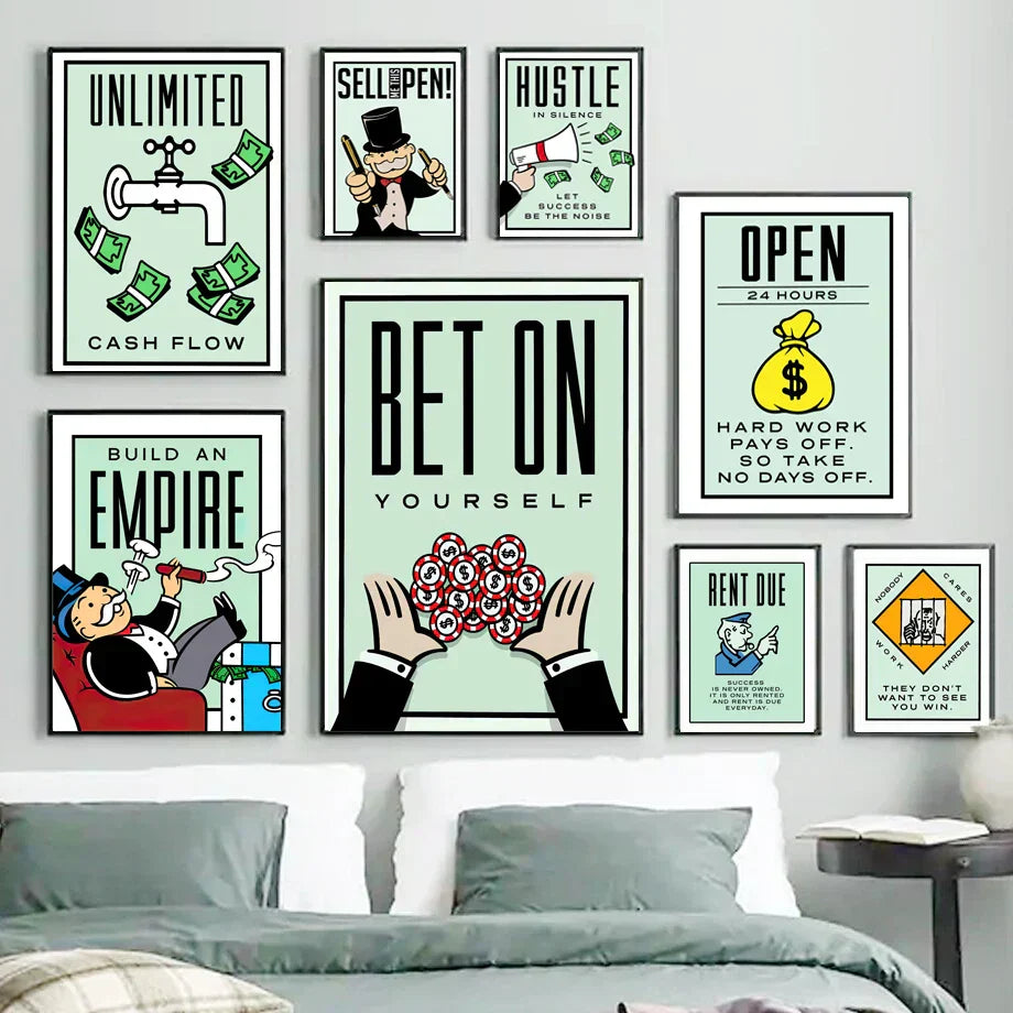 Minimalist mint monopoly millionaire canvas wall art office decor