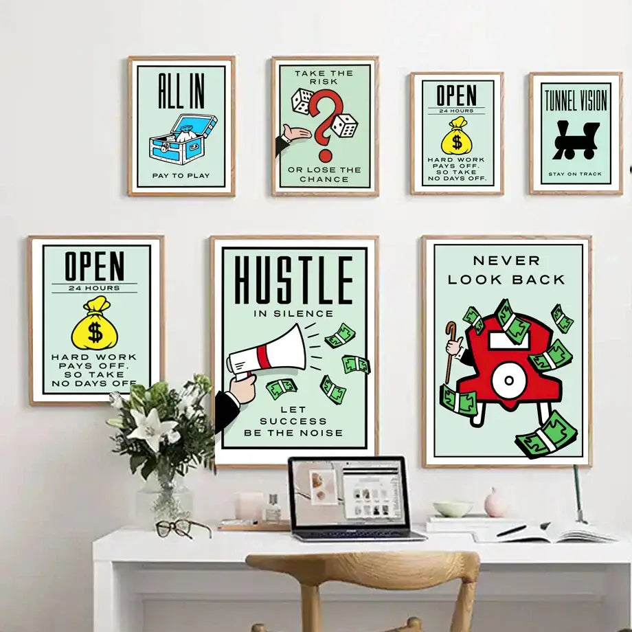 Minimalist mint monopoly millionaire canvas wall art office decor