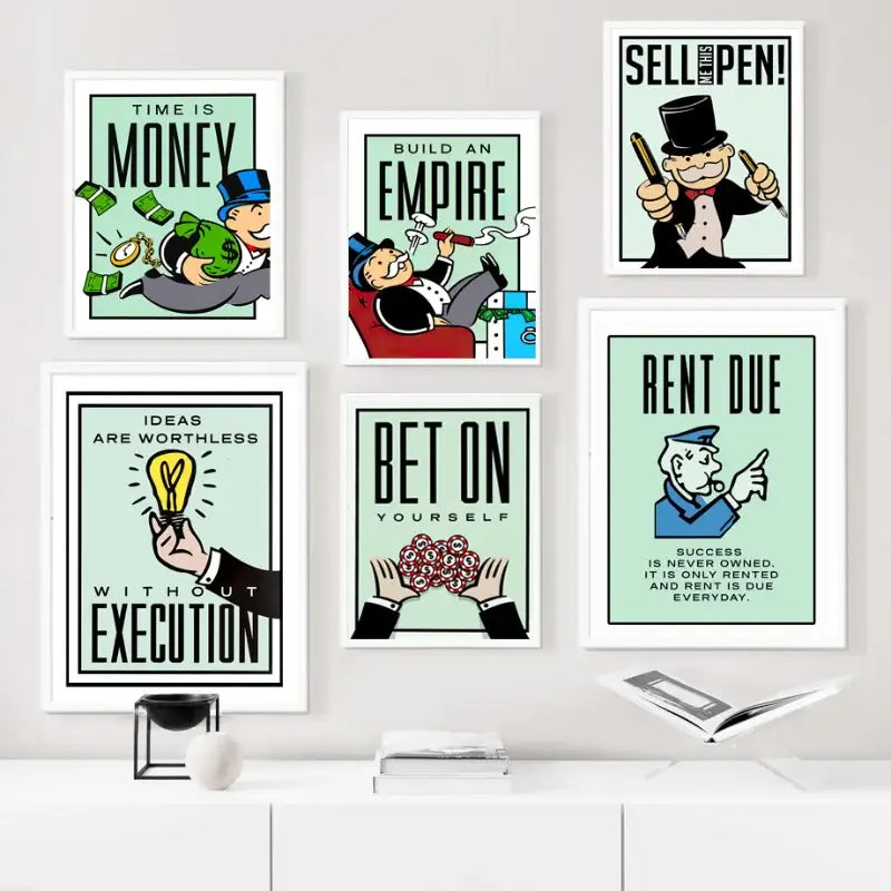 Minimalist mint green monopoly millionaire cartoon canvas home decor