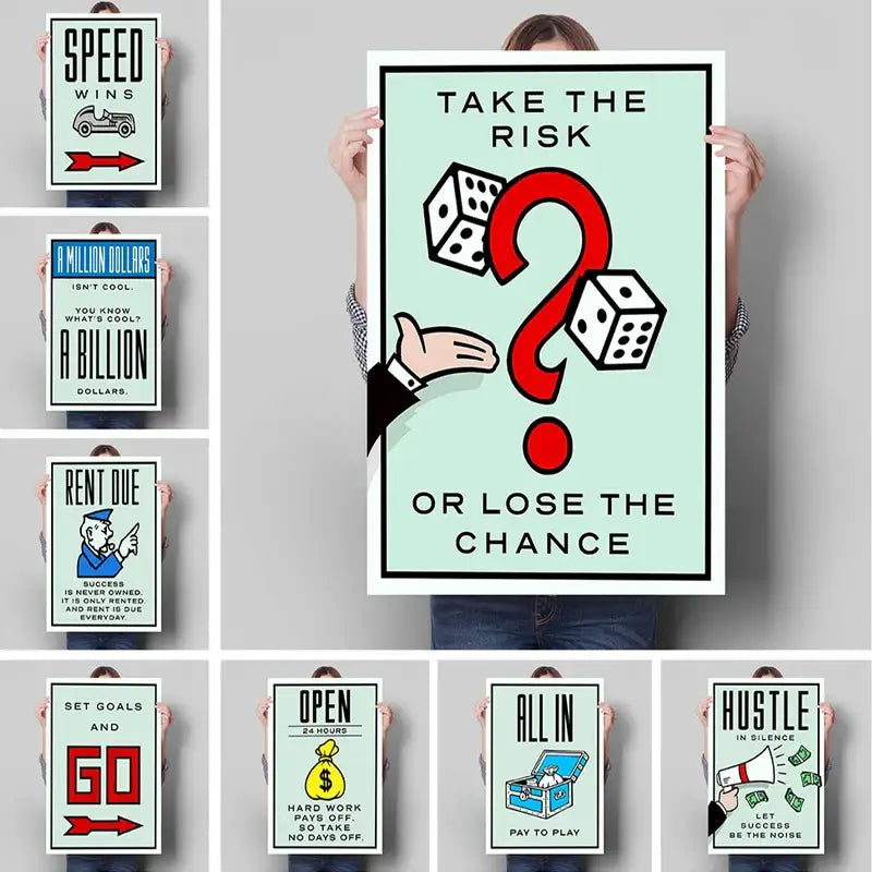 Minimalist mint green monopoly millionaire cartoon canvas home decor