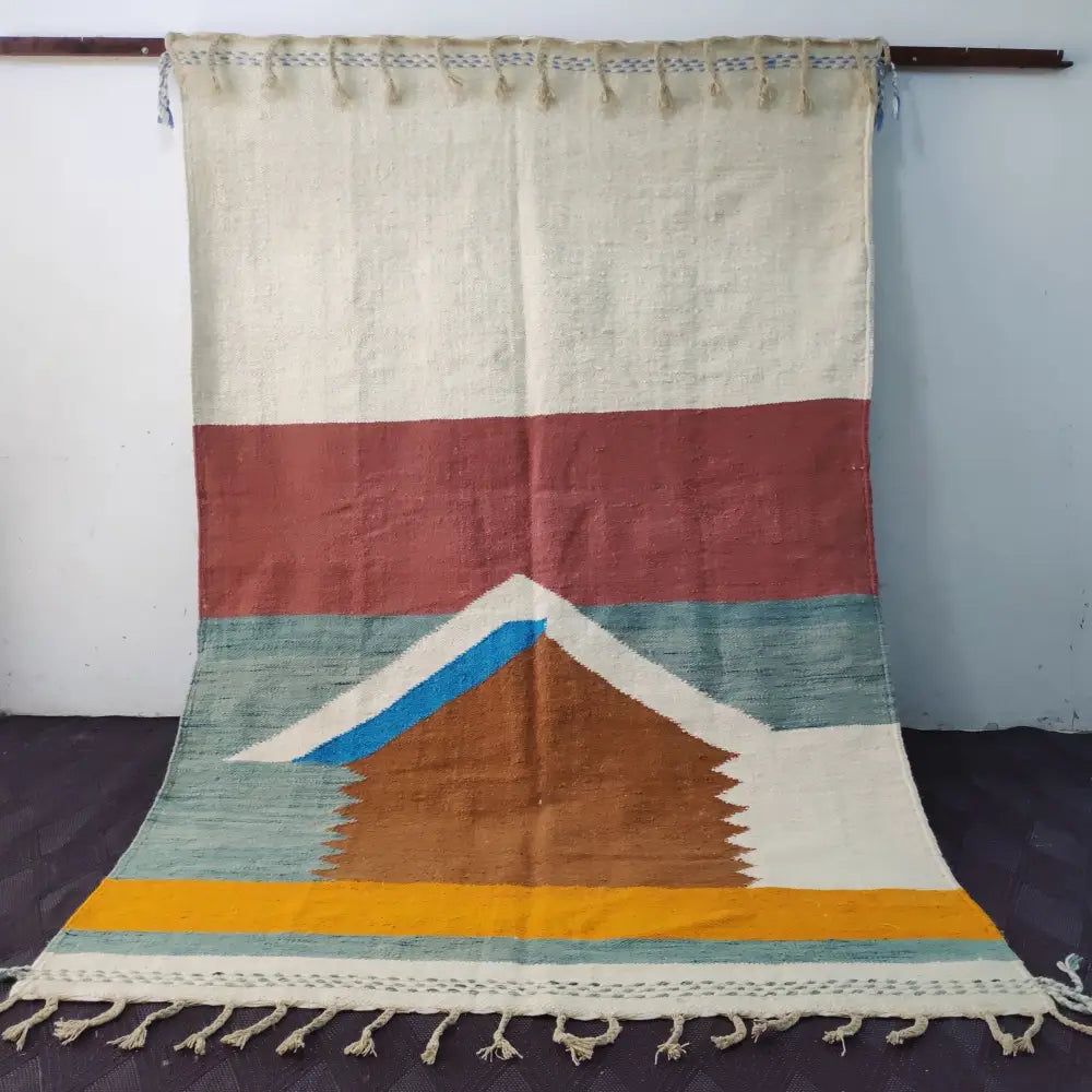 Authentic moroccan geometric hanbel rug – living room cream & terracotta