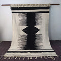 Handmade hanbel rug black & cream moroccan woven tapestry bedroom decor