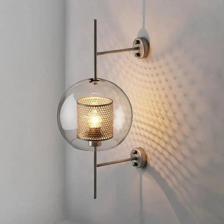 Modern moroccan brass and amber glass wall sconce bathroom light