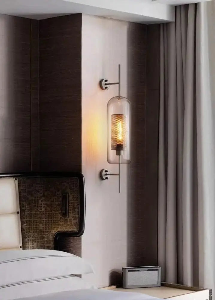 Modern moroccan brass and amber glass wall sconce bathroom light