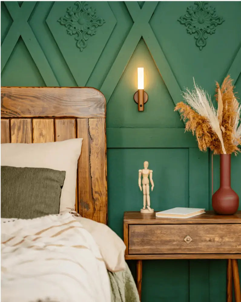 Moroccan battery operated wall sconce bedroom wood nightstand light