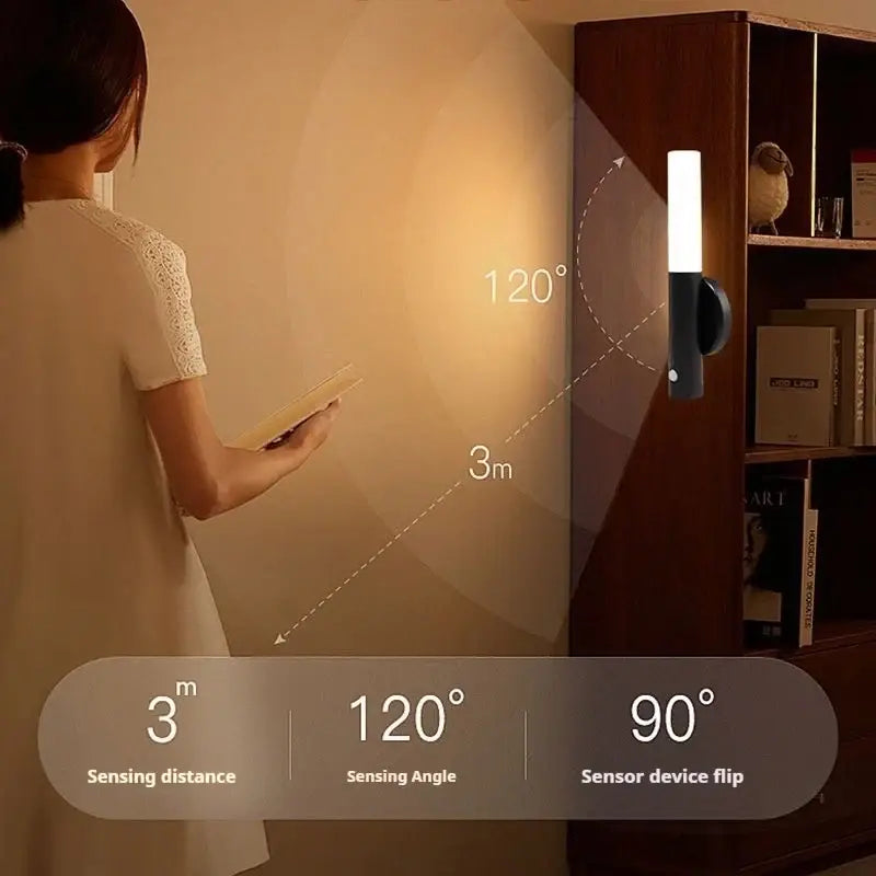 Modern black motion sensor battery operated wall lamp bedroom light