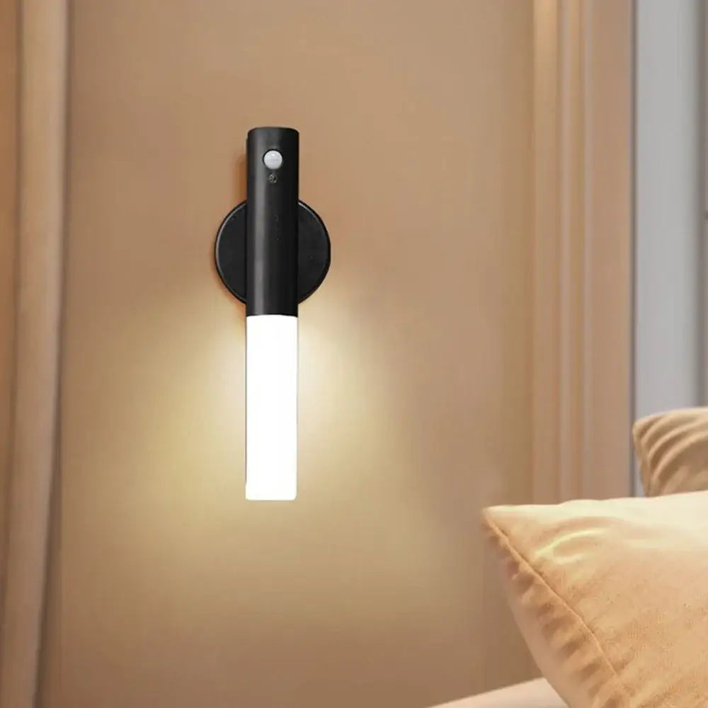 Modern black motion sensor battery operated wall lamp bedroom light