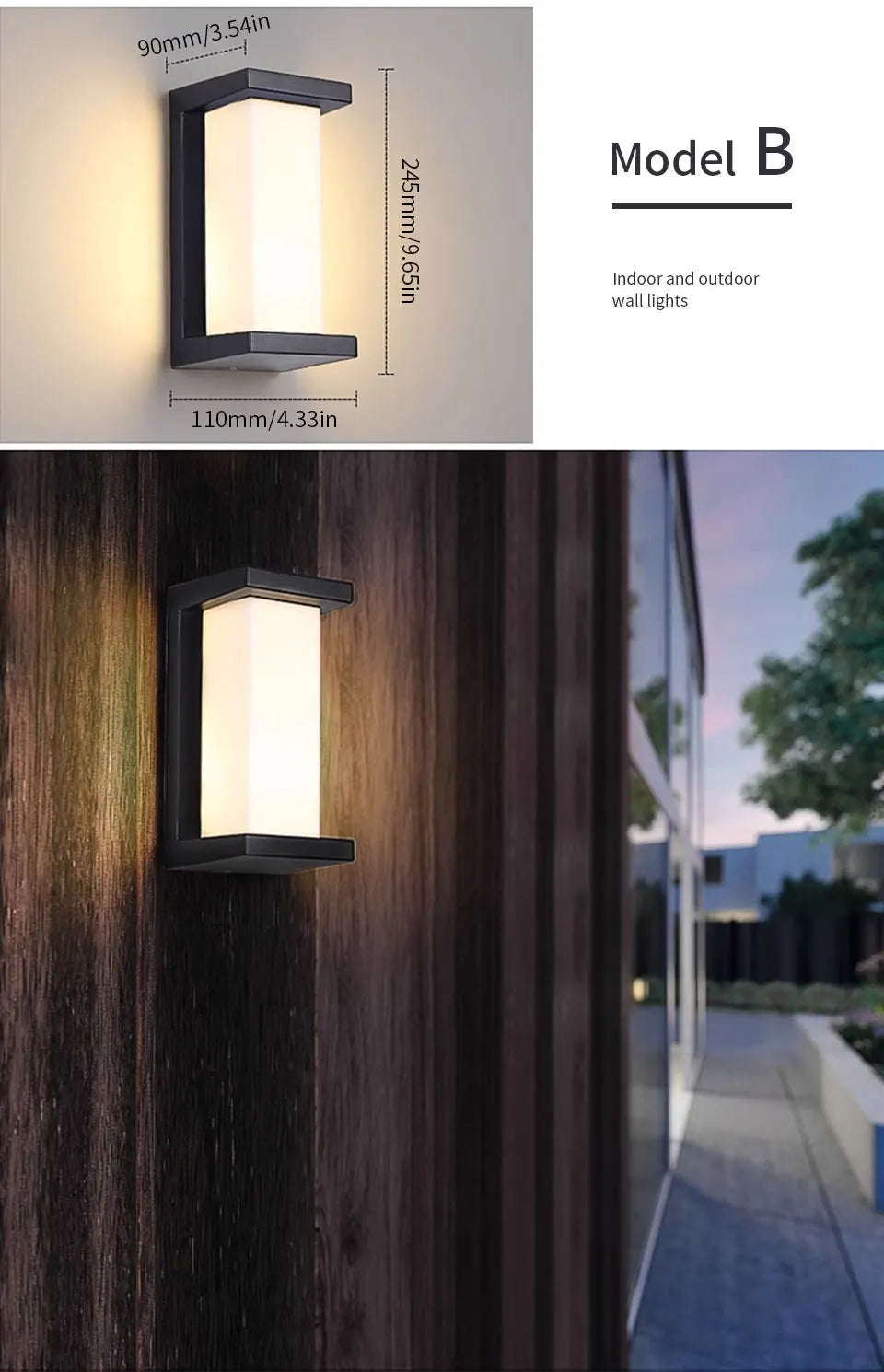 Modern black motion sensor outdoor wall light with frosted glass