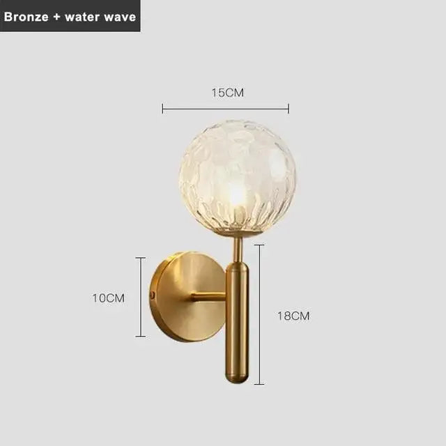 Luxury gold frosted glass globe wall sconce bedroom light