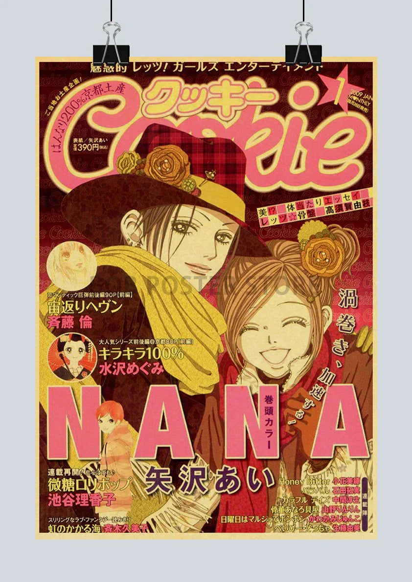 Retro nana anime kraft poster set bedroom floral wall art