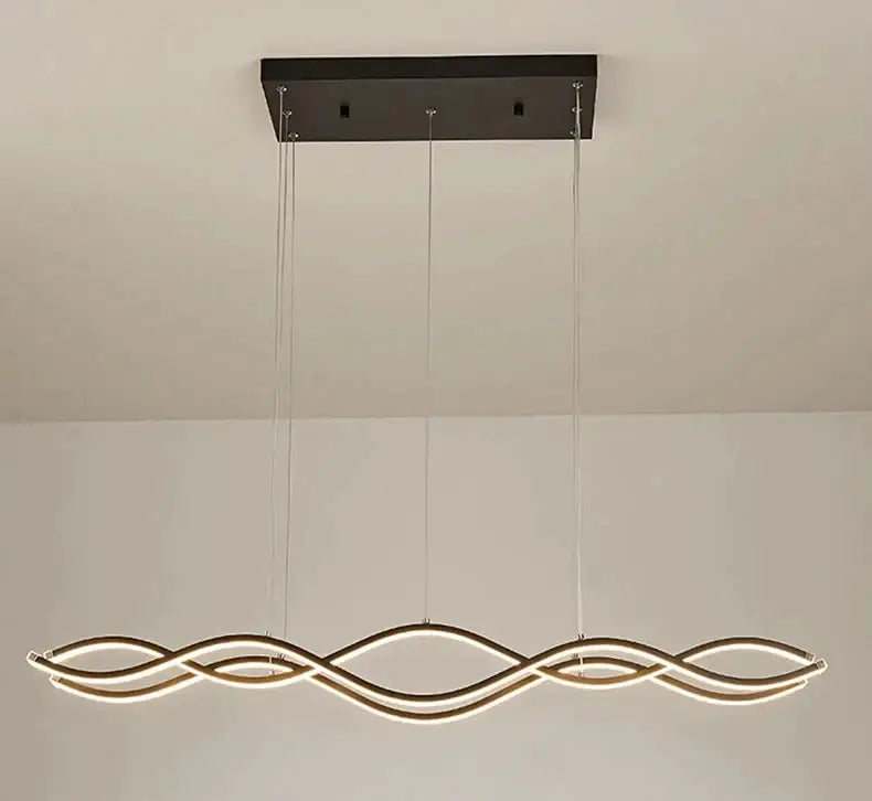 Modern wave led pendant lights for dining room metallic finish