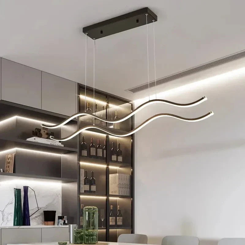 Modern gold led wave chandelier dining room nordic lighting