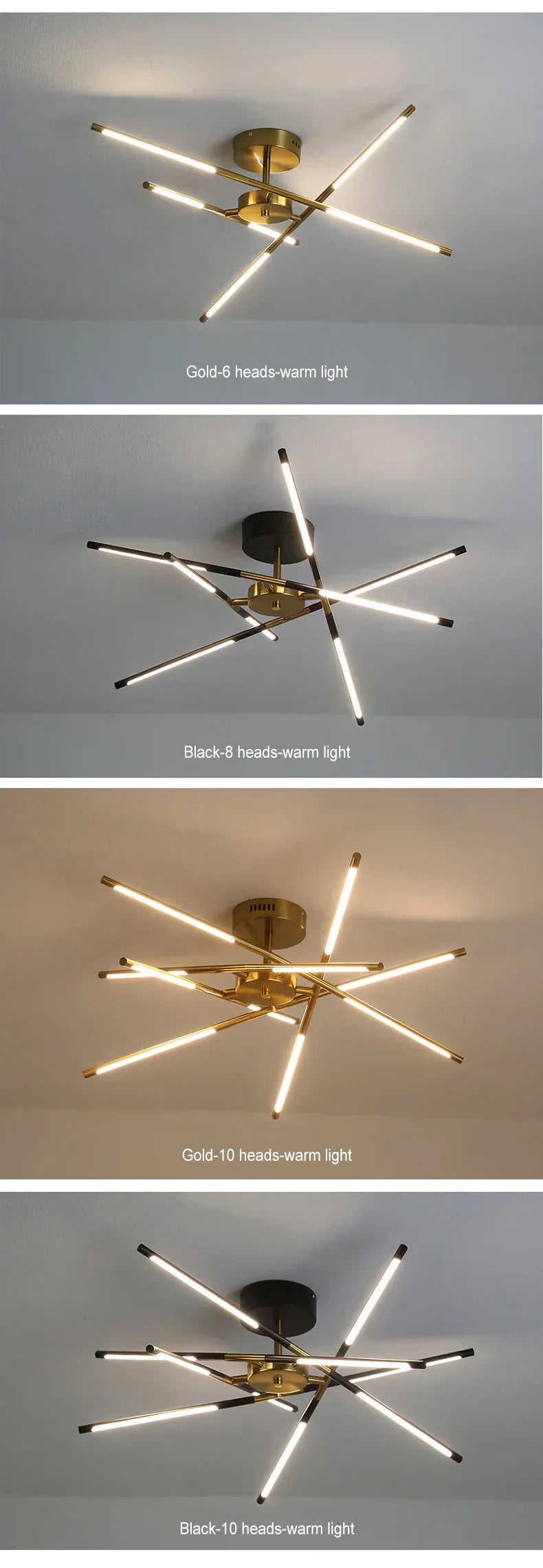 Modern gold led chandelier with remote control for dining room