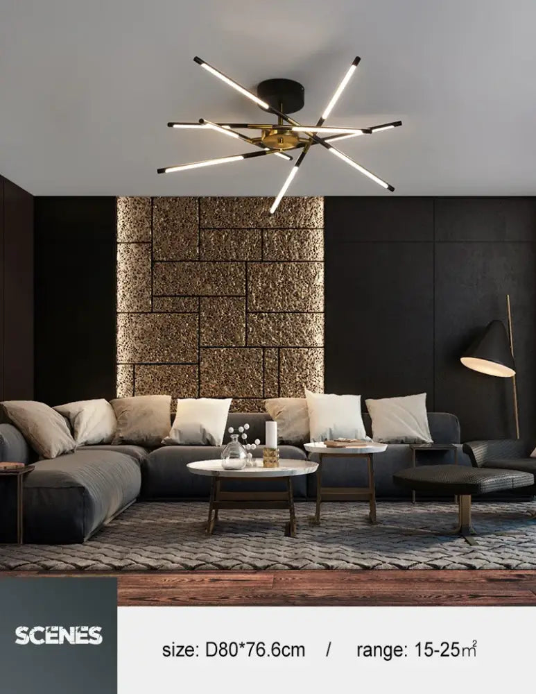 Modern gold led chandelier with remote control for dining room