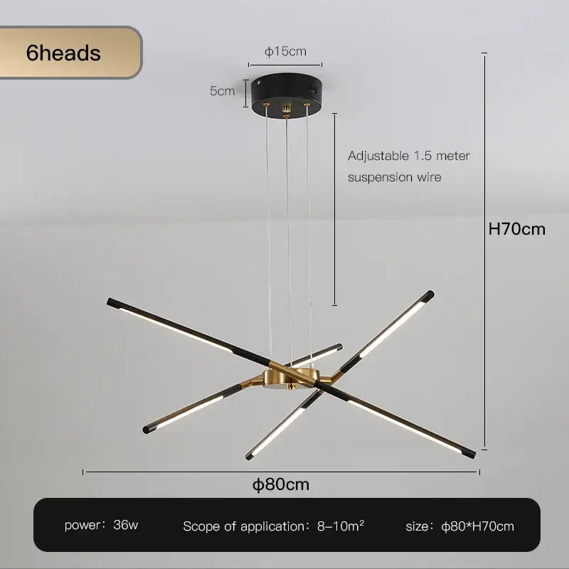 Modern gold led chandelier with remote control for dining room