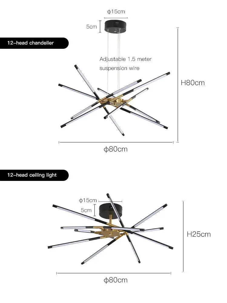 Modern gold led chandelier with remote control for dining room