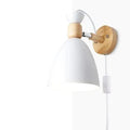 Minimalist white metal and wood wall sconce bedroom lighting fixture