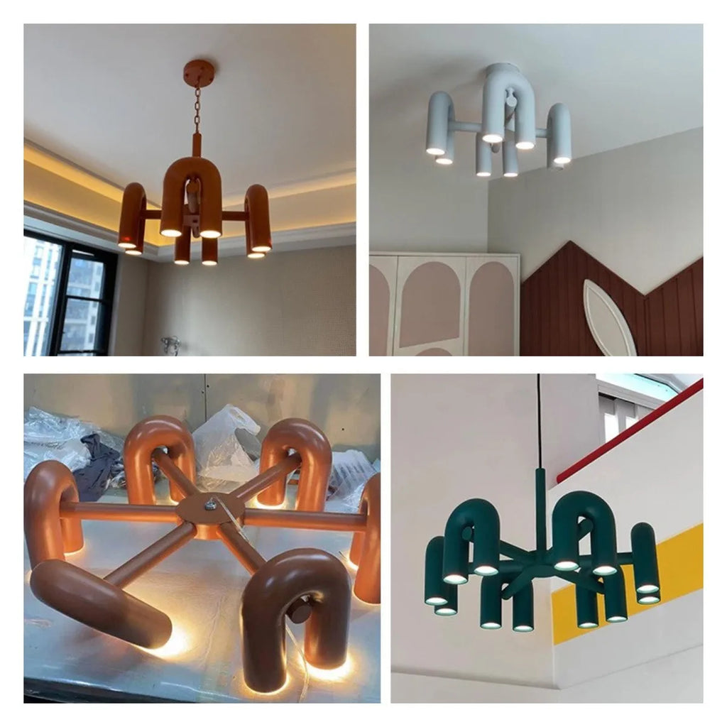 Modern blue u shape led ceiling chandelier living room light