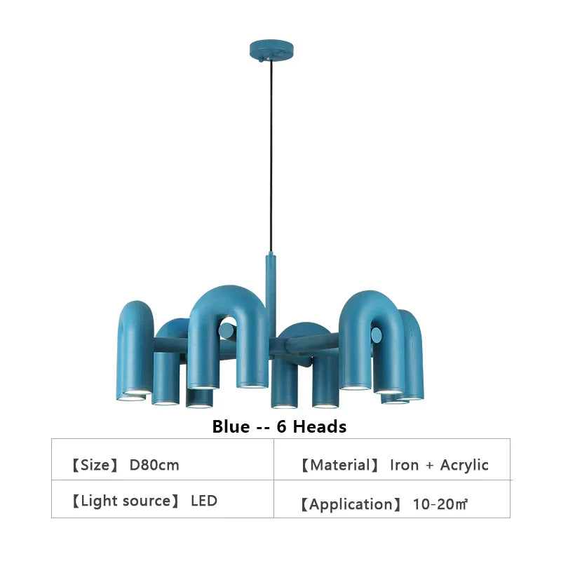 Modern blue u shape led ceiling chandelier for living room