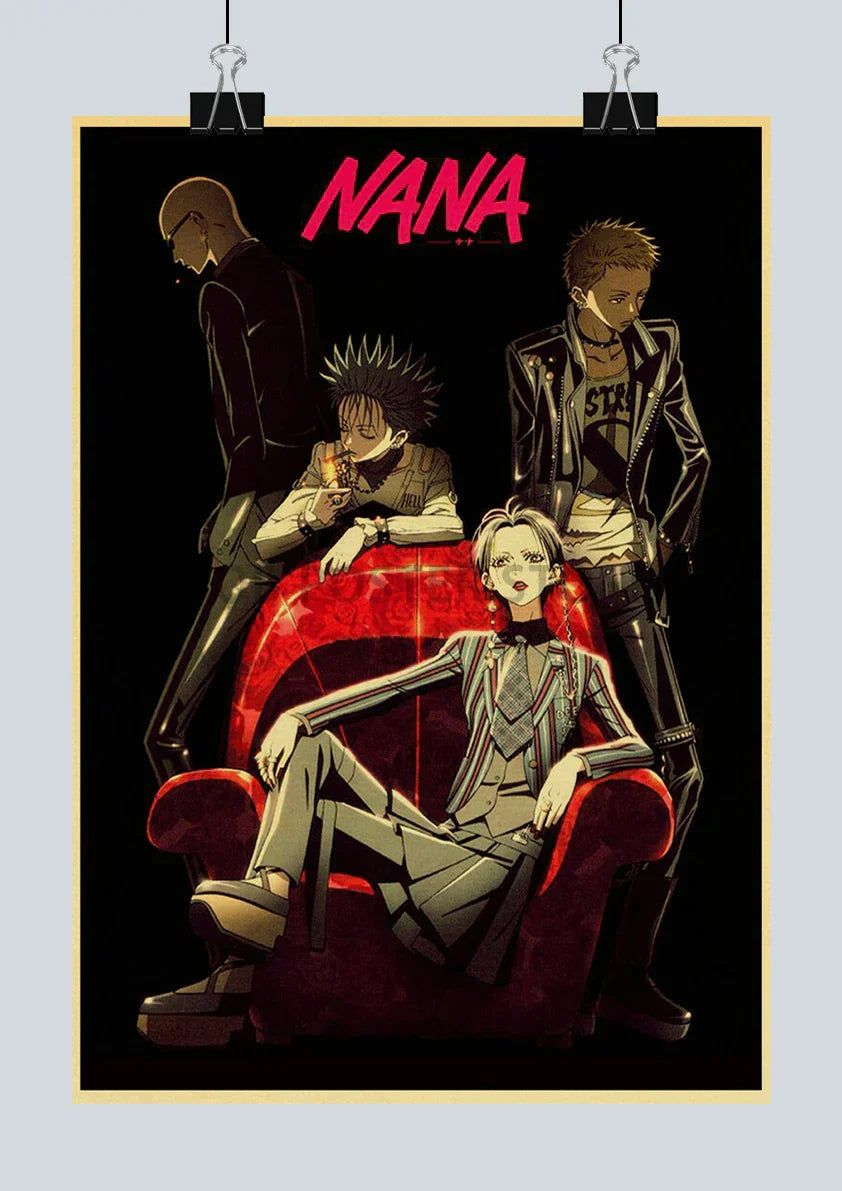 Retro kraft paper anime nana framed poster set kitchen wall decor