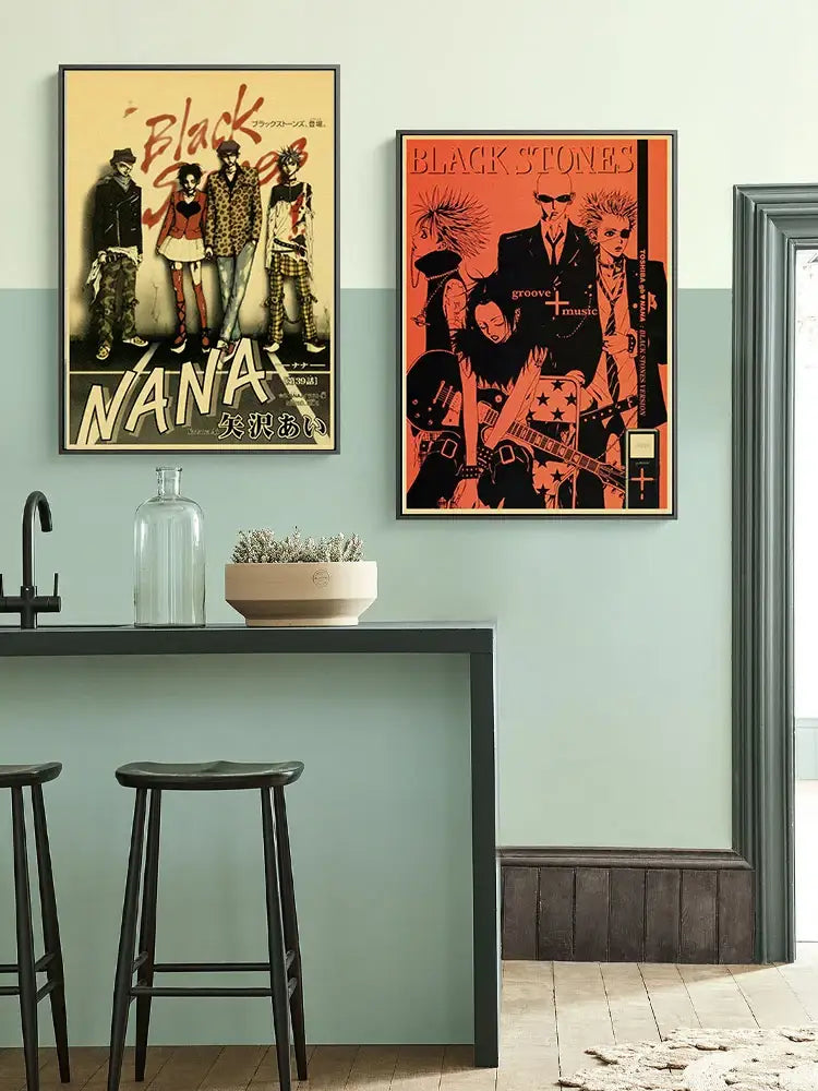 Retro kraft paper anime nana framed poster set kitchen wall decor
