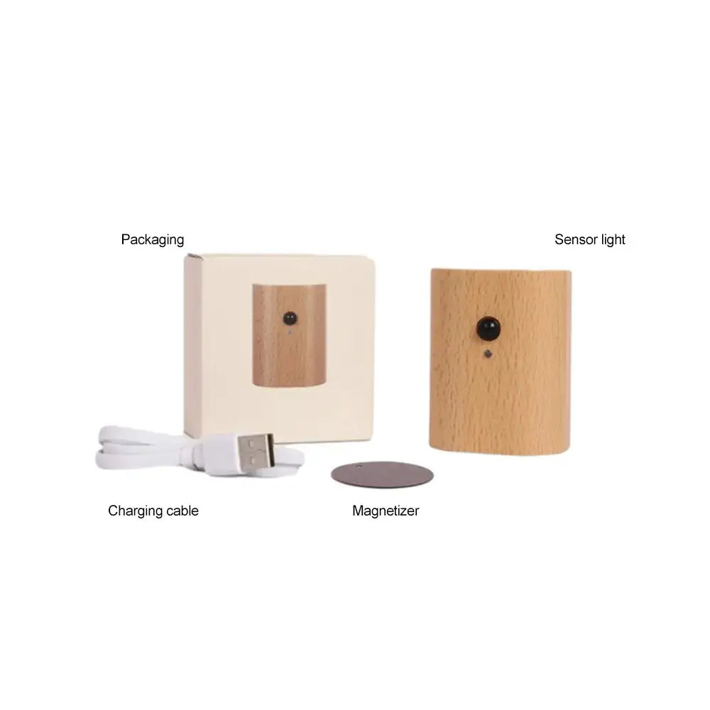 Modern wooden battery operated wall sconce bedroom motion sensor light