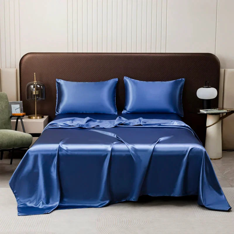 Opulent cream satin bedding set with fitted sheet for bedroom