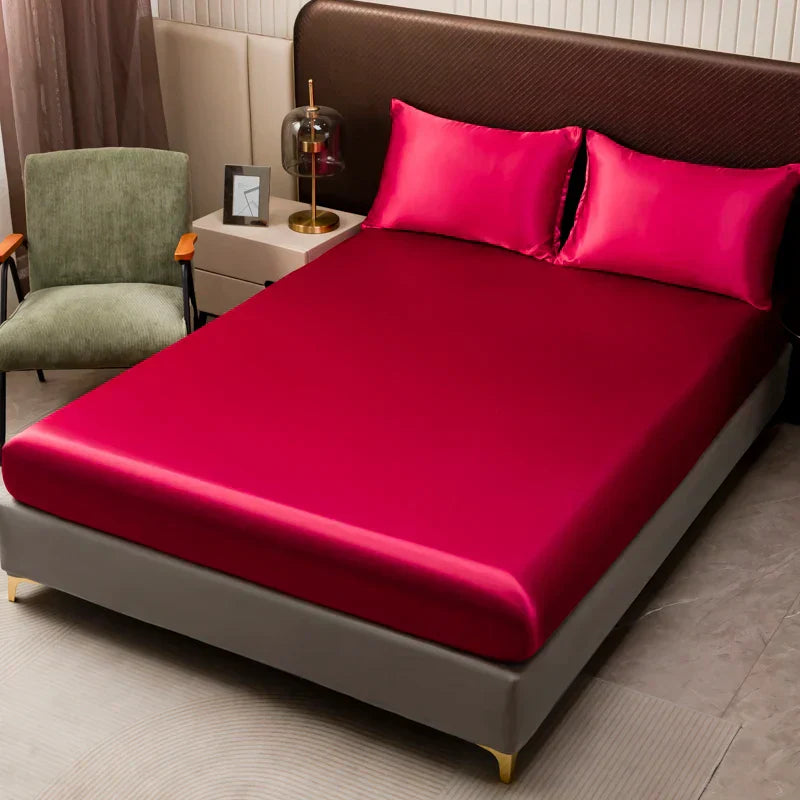 Opulent cream satin bedding set with fitted sheet for bedroom