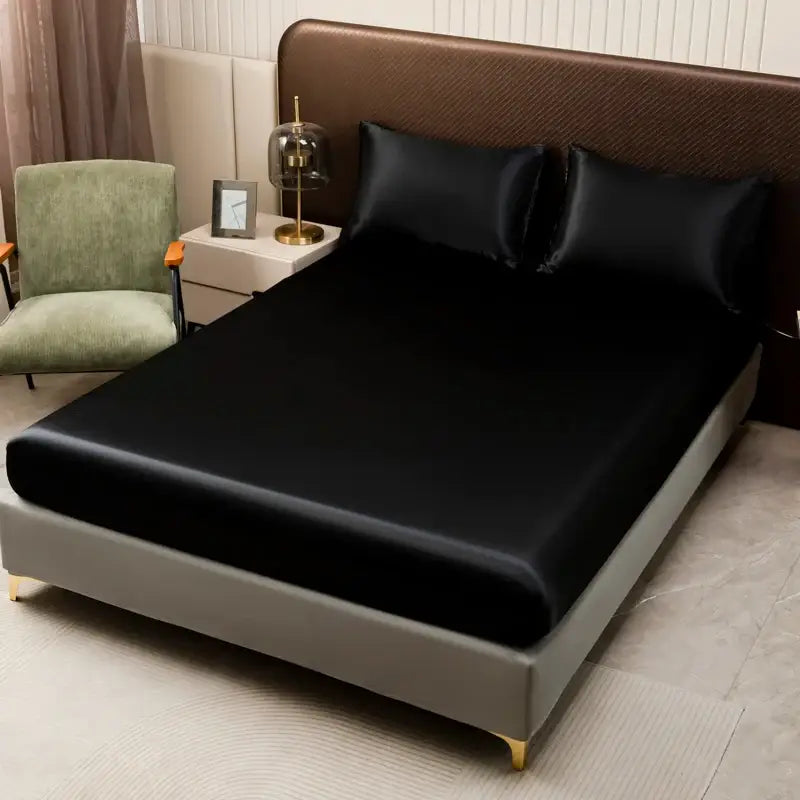 Opulent cream satin bedding set with fitted sheet for bedroom
