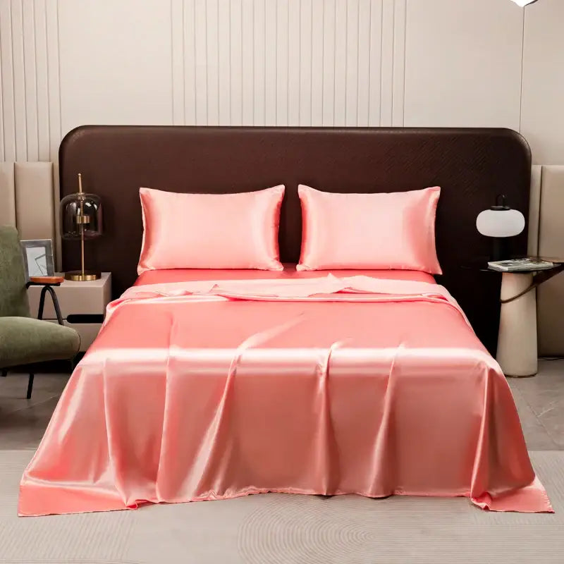 Opulent cream satin bedding set with fitted sheet for bedroom