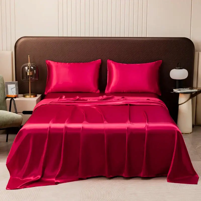 Opulent cream satin bedding set with fitted sheet for bedroom