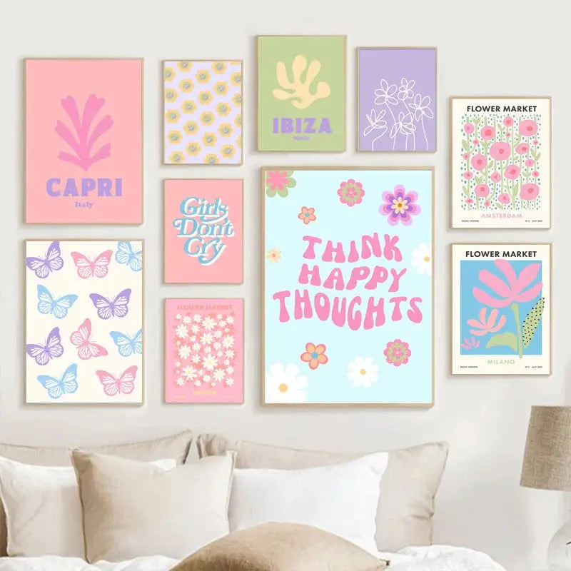 Pastel purple smiley flower wall art canvas – bedroom decor