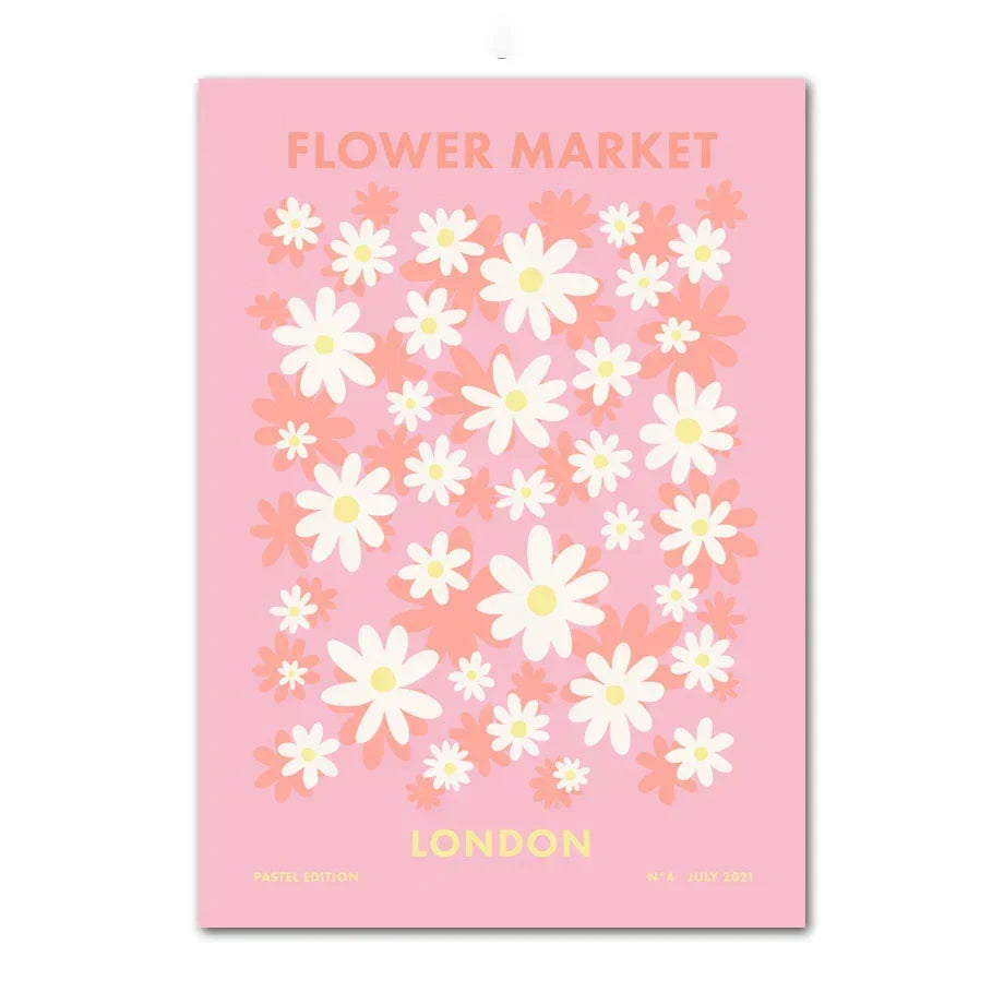 Pastel pink & peach flower canvas wall art for bedroom decor