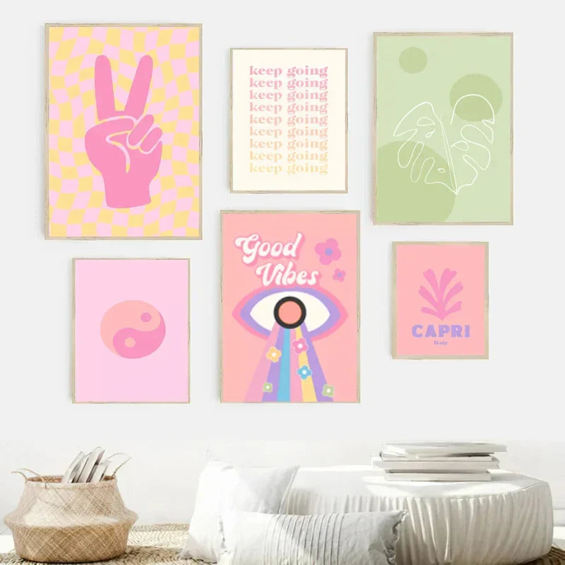 Minimalist lavender and white smiley flower wall art bedroom decor