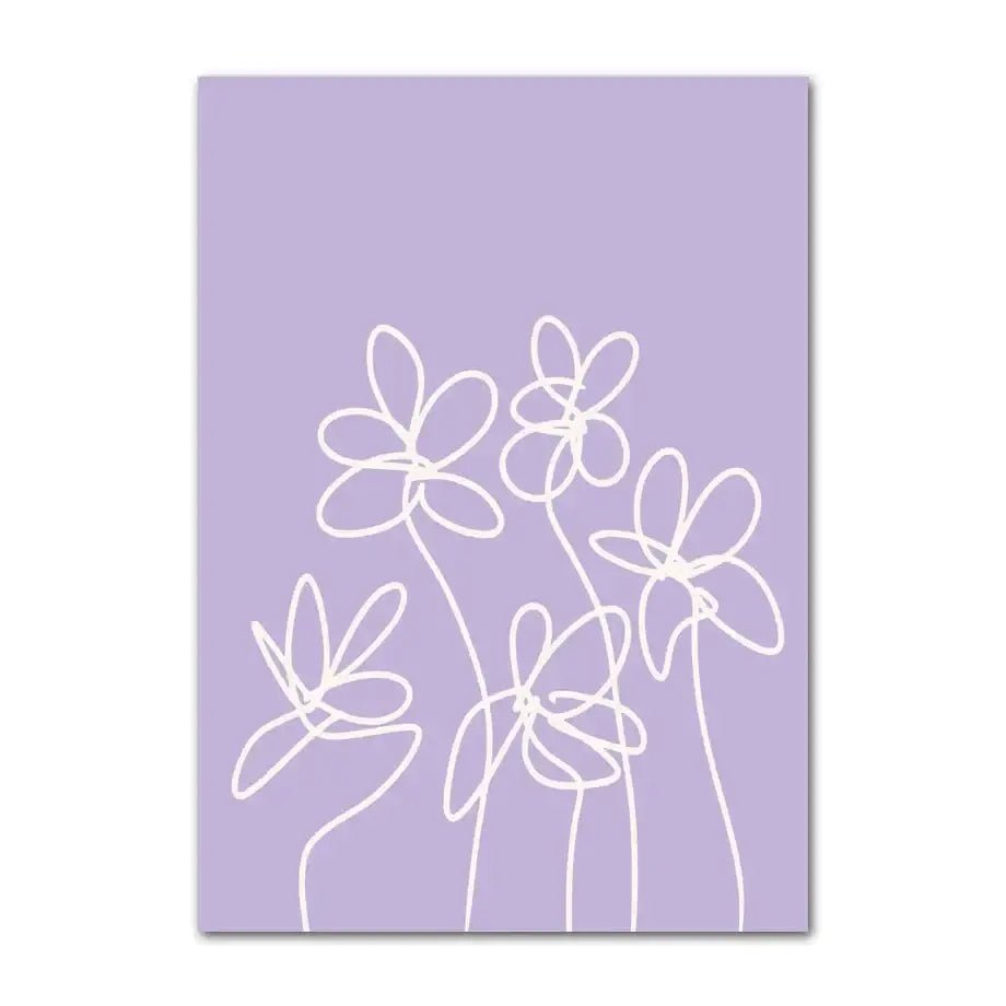 Minimalist lavender and white smiley flower wall art bedroom decor