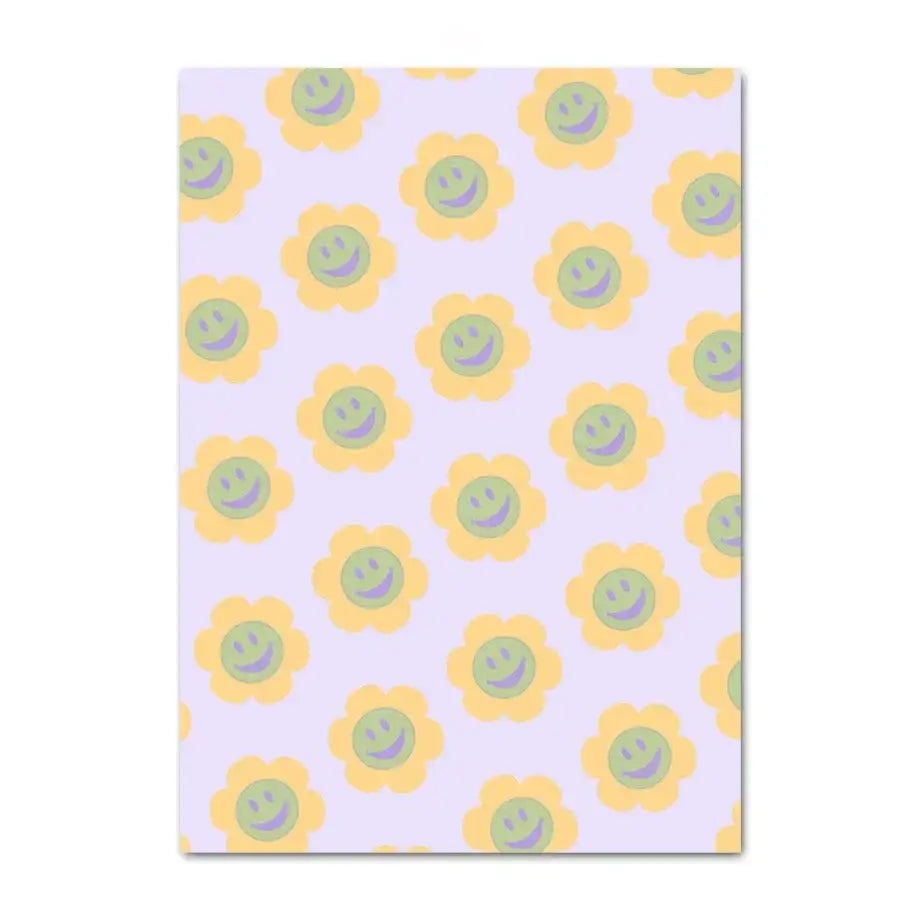 Pastel pink & lavender smiley flower wall art for bedroom decor