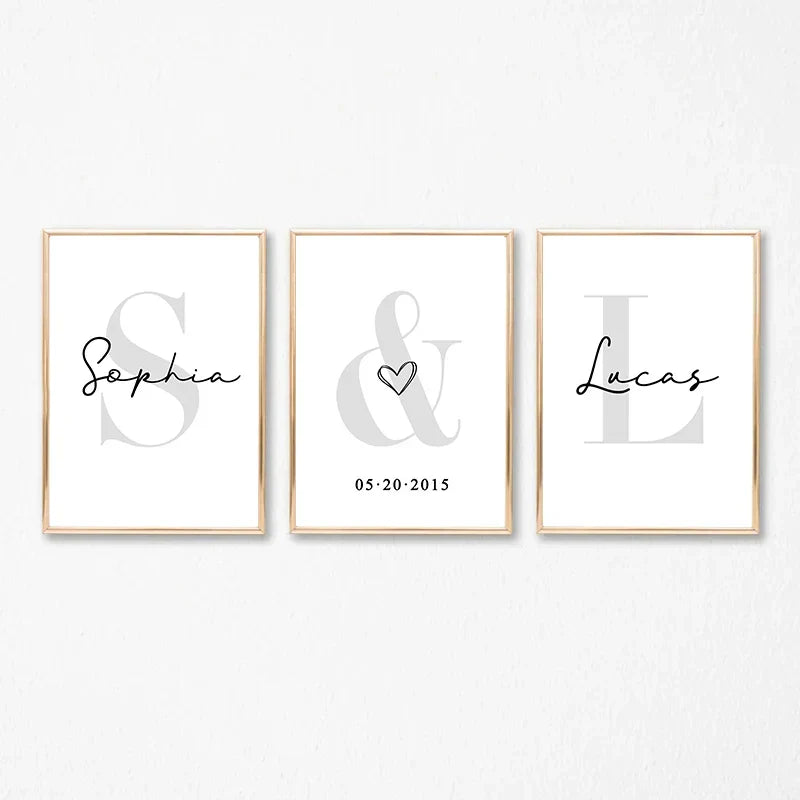 Minimalist black and gray personalized set wall art for bedroom