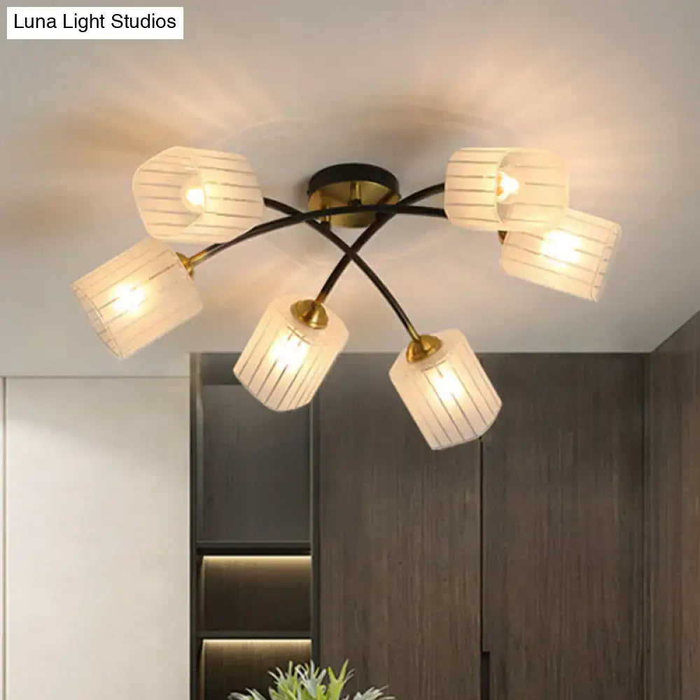Post modern black & gold frosted glass semi-flush mount living room light