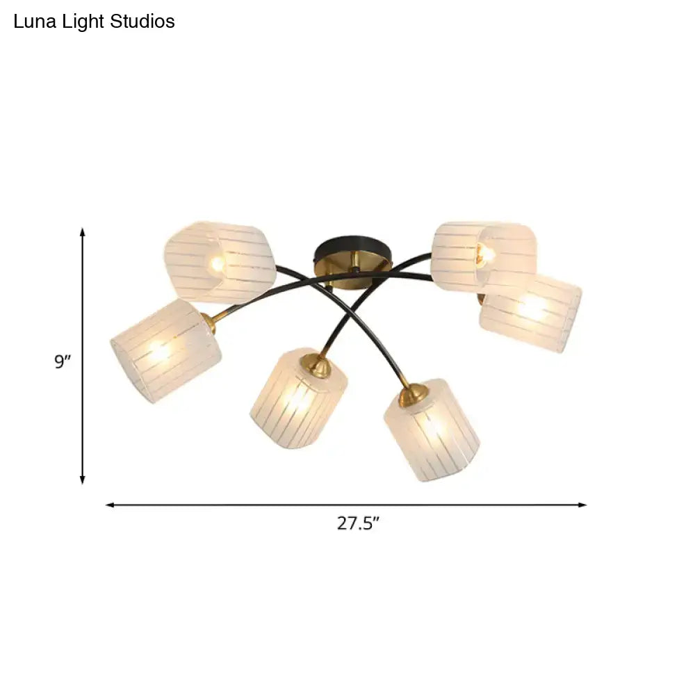 Post modern black & gold frosted glass semi-flush mount living room light