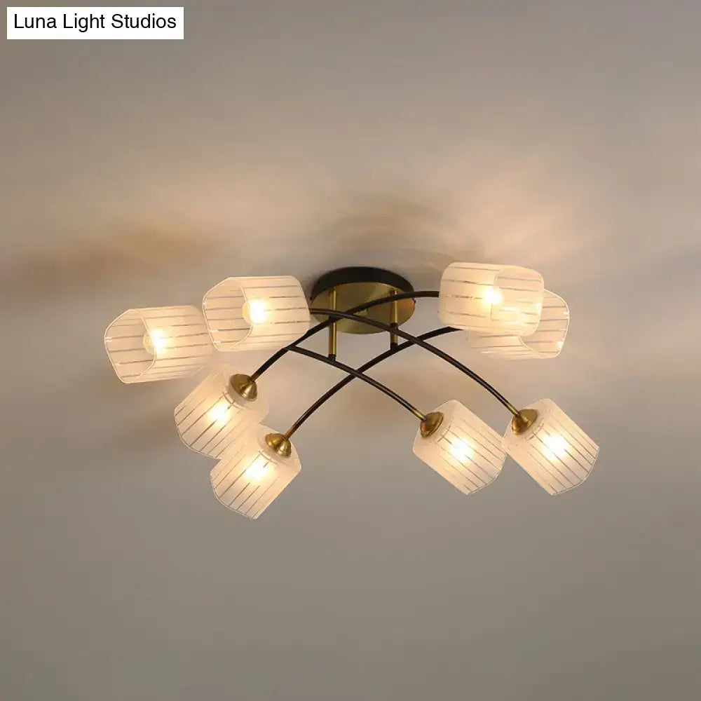 Post modern black & gold frosted glass semi-flush mount living room light