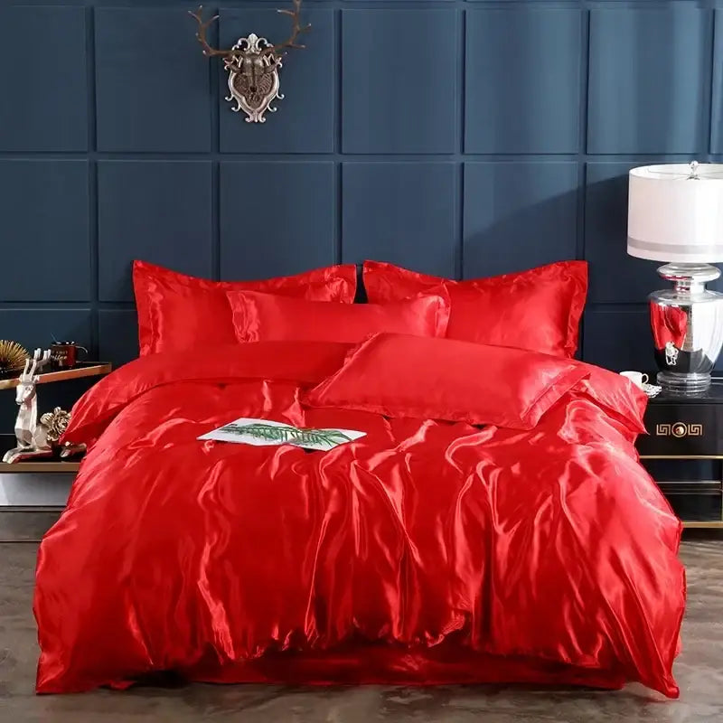 Glossy lavender satin bed sheet set with duvet cover – bedroom