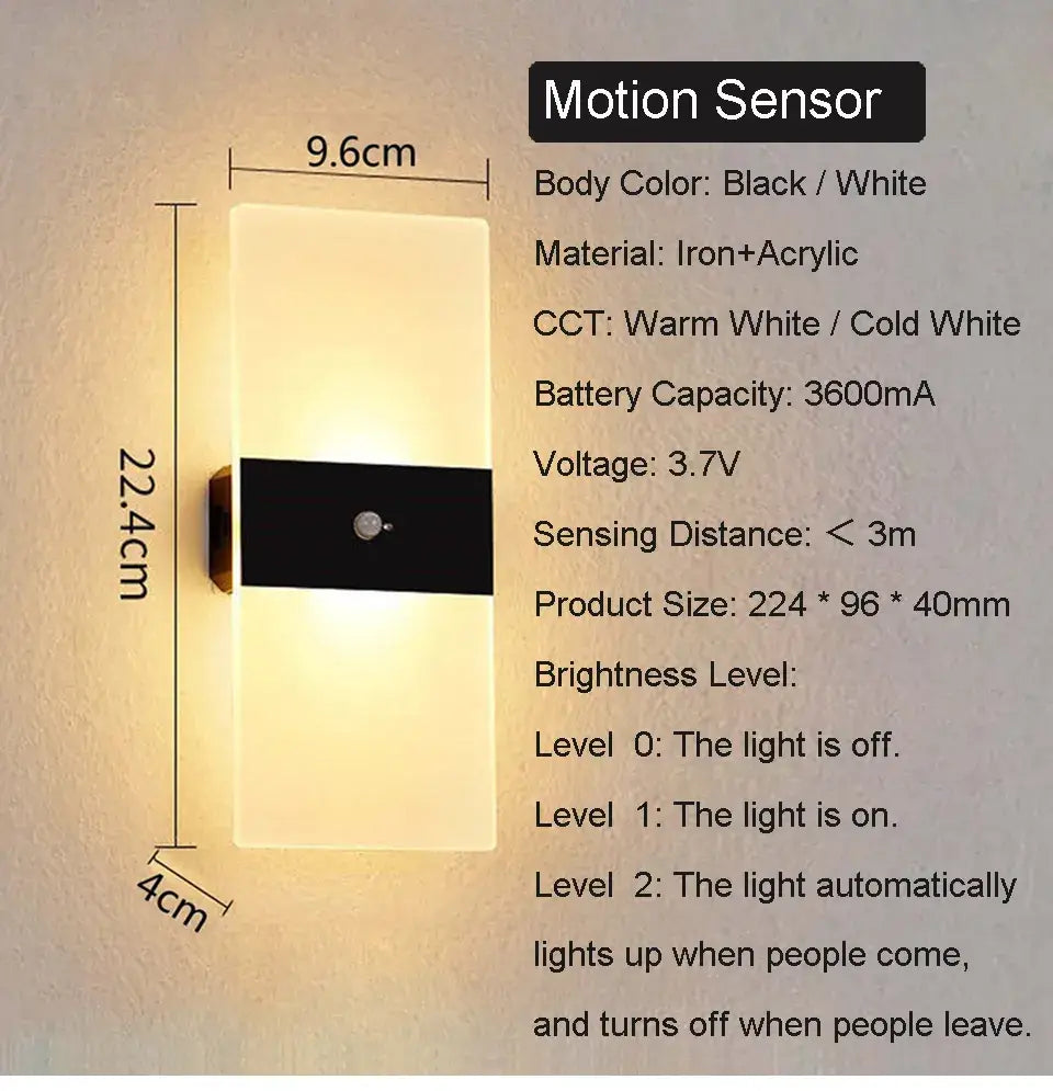 Modern black rechargeable wall light bedroom frosted glass sconce