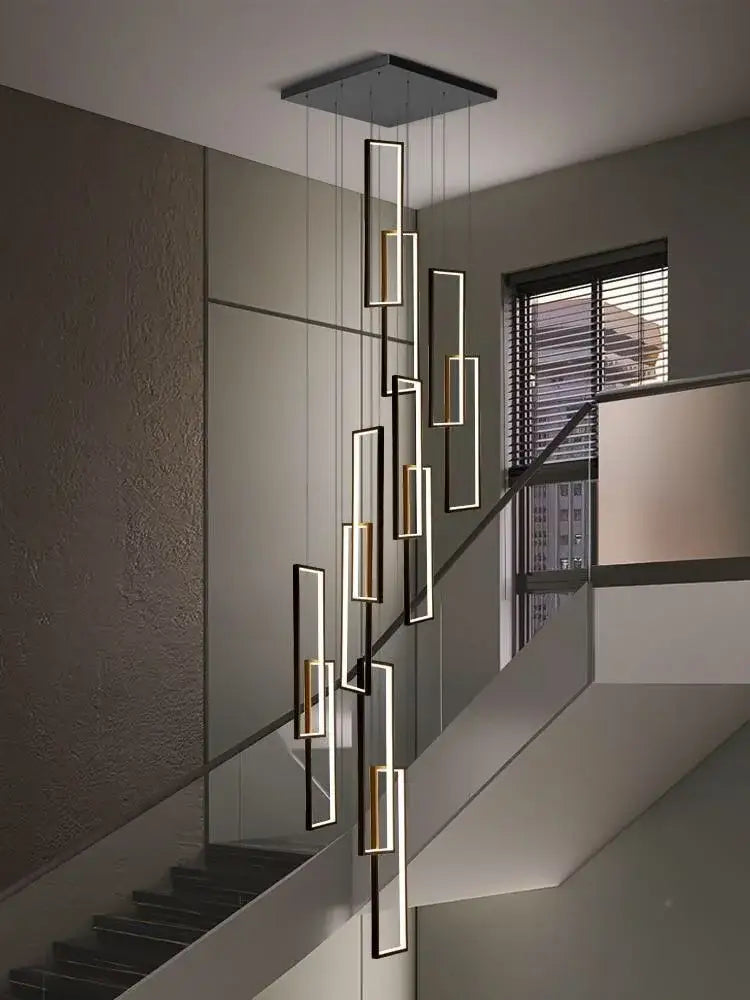 Modern black & gold luster rectangle led chandelier living room