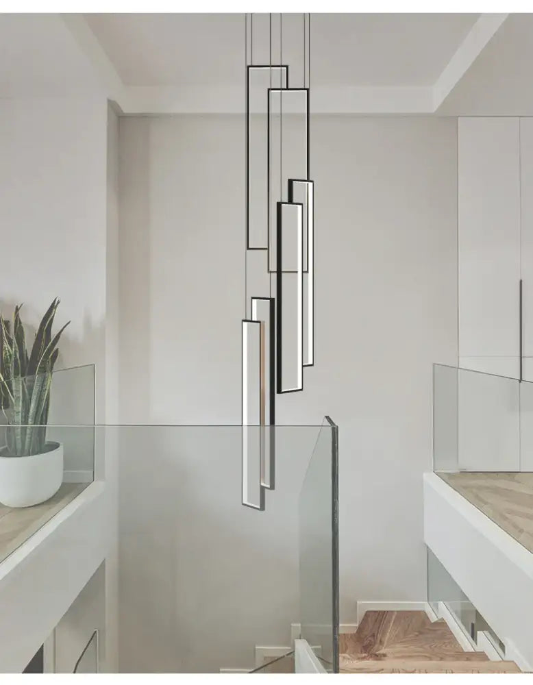 Modern black & gold luster rectangle led chandelier living room