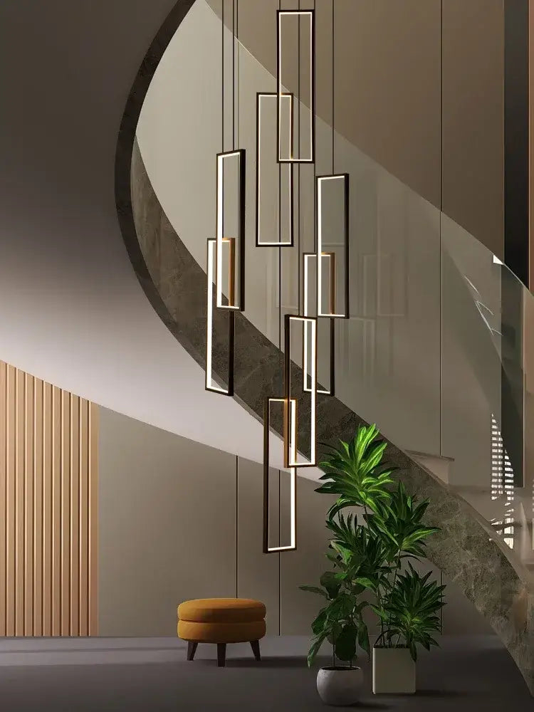 Modern black & gold luster rectangle led chandelier living room