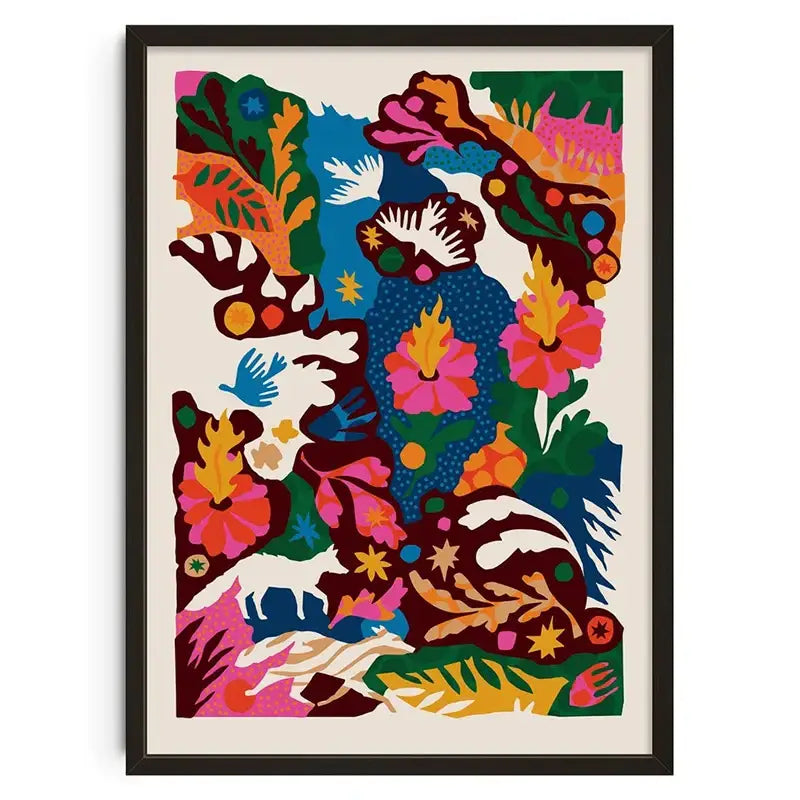 Retro pink & red cerberus abstract canvas print bedroom wall art