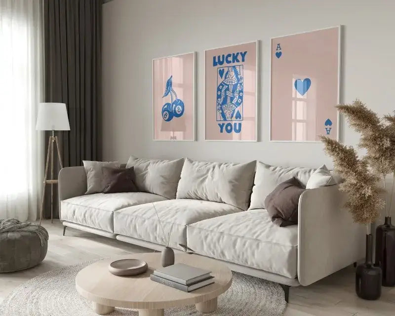 Retro green lucky you hearts canvas paintings set living room wall art
