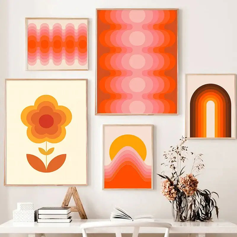 Retro rainbow abstract sunset art prints – living room wall decor